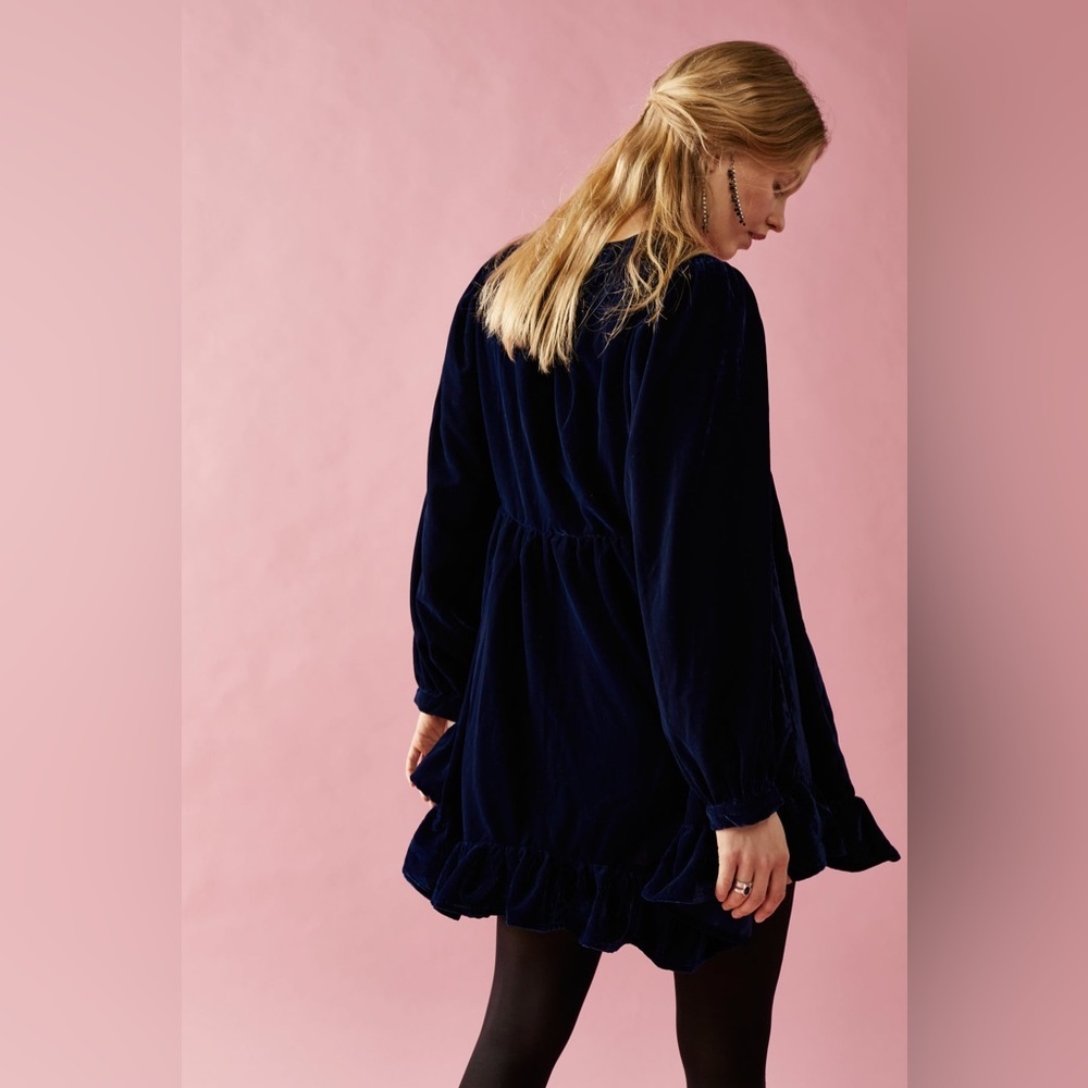 Free People Womens Estella Velvet Party Mini Dress, blue, SMALL - Picture 6 of 12
